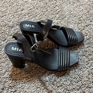 Women’s MIA Black Strappy Block Heels, 9